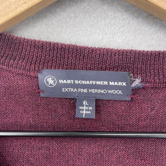 Hart Schaffner Marx Merino Wool Sweater Mens XL Burgundy Red V Neck Long Sleeve - Picture 2 of 8